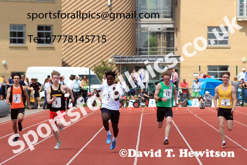 Mens U-17s and Boys U-15s 100 metres, 2022 Northern Inter Counties U17s and U15s Track and Field, York, Thursday, June 2nd. Photo: David T. Hewitson/Sports for All Pics